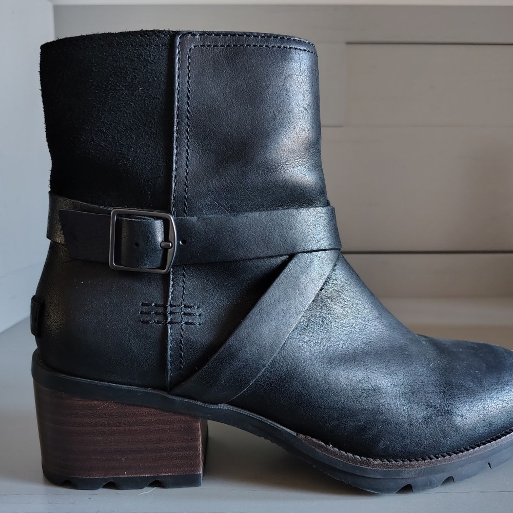 Sorel NL3709-010 Cate Black Leather Buckle Zip Boot US Size 8 - Picture 7 of 10